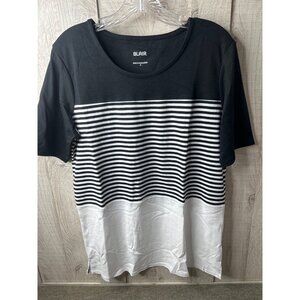 Blair Womens Size Medium Black & White Striped Colorblock Short-Sleeve Top